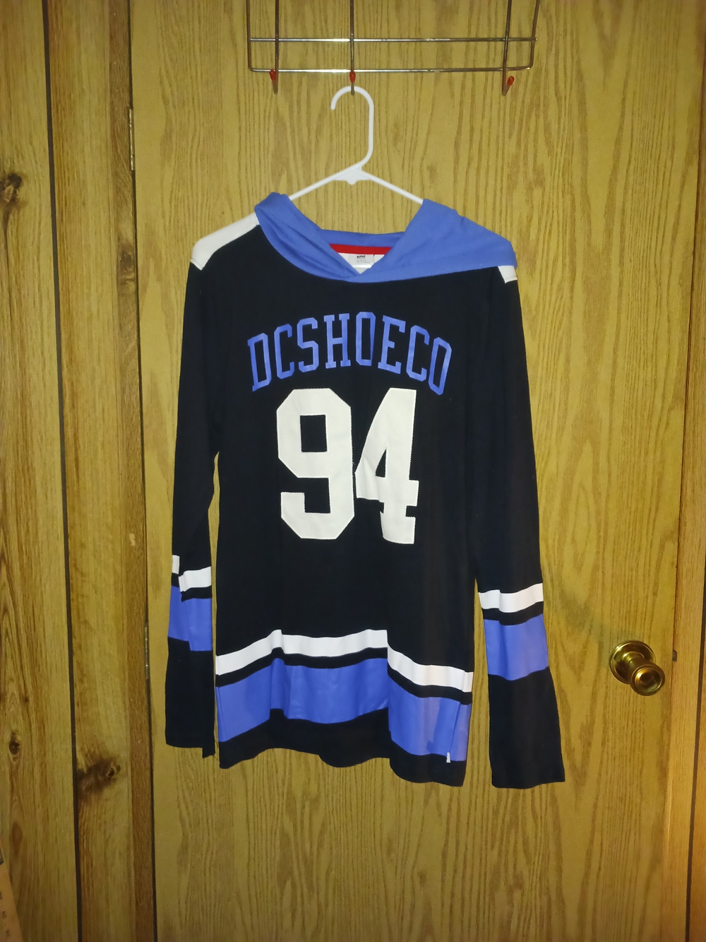 DC Men’s Black and Blue Crewneck Hoodie Sweater with White 94 Graphic